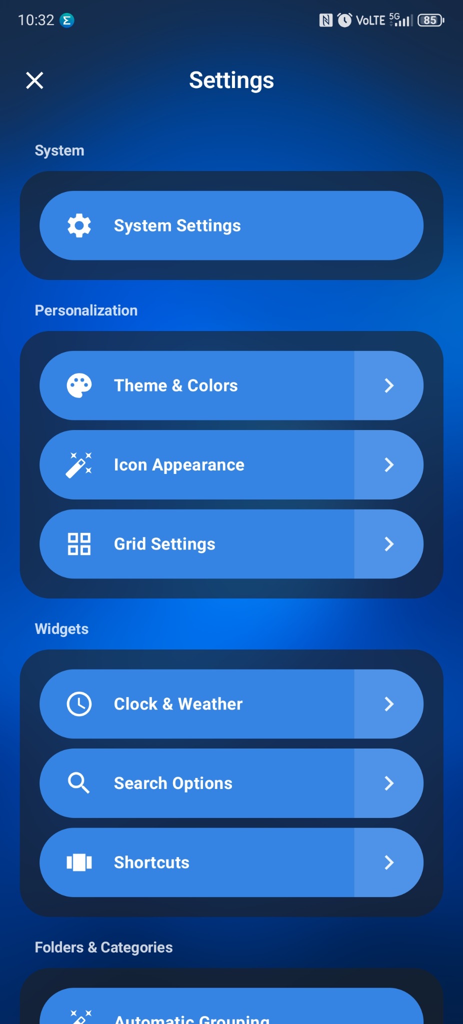 G-Launcher main preferences screen